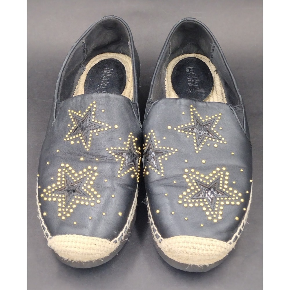 Michael Kors Hastings Espadrilles Braided Jute Leather Slip On Shoes Stars SZ 6